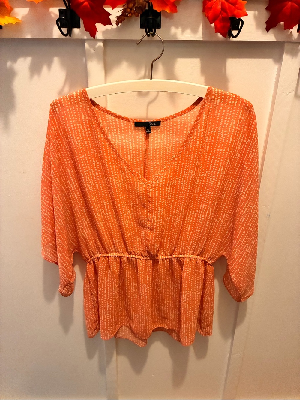 Sheer peach pink v neck